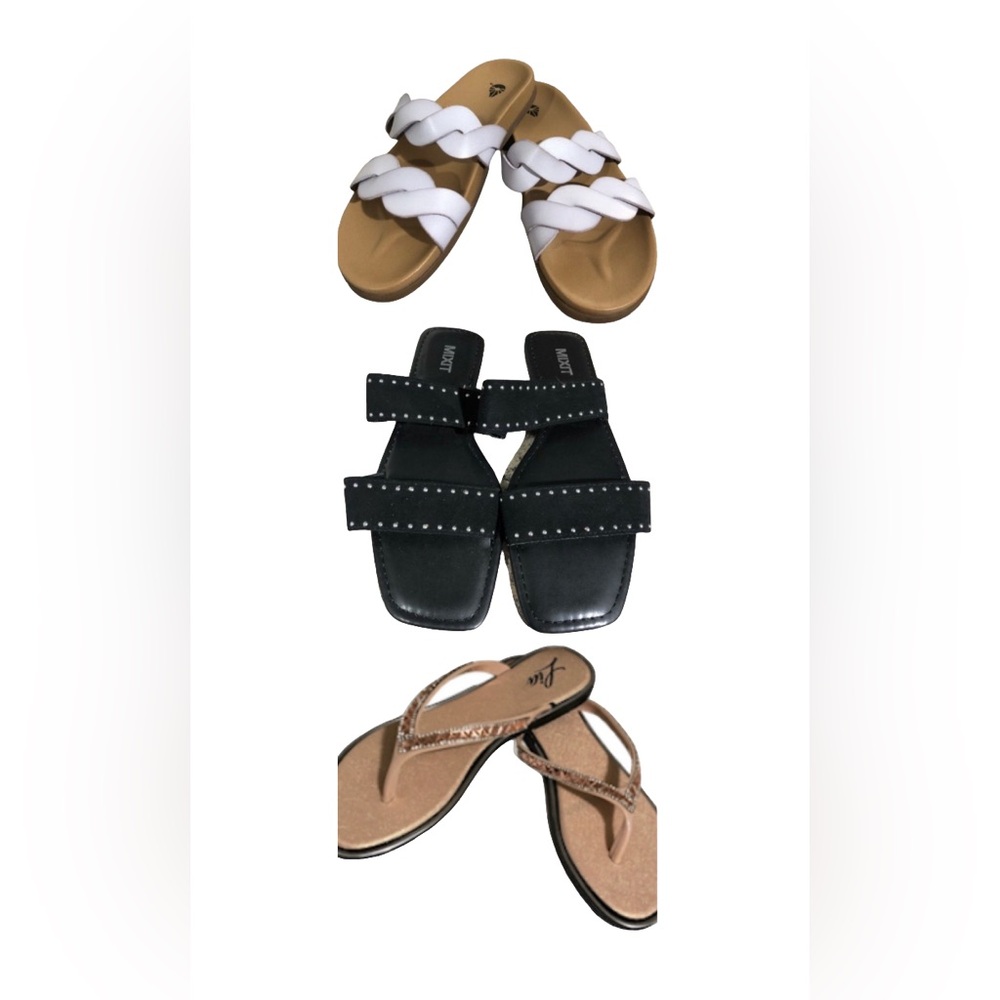 Bundle of 3-flip flop/slides (2 NWOT & 1 EUC)